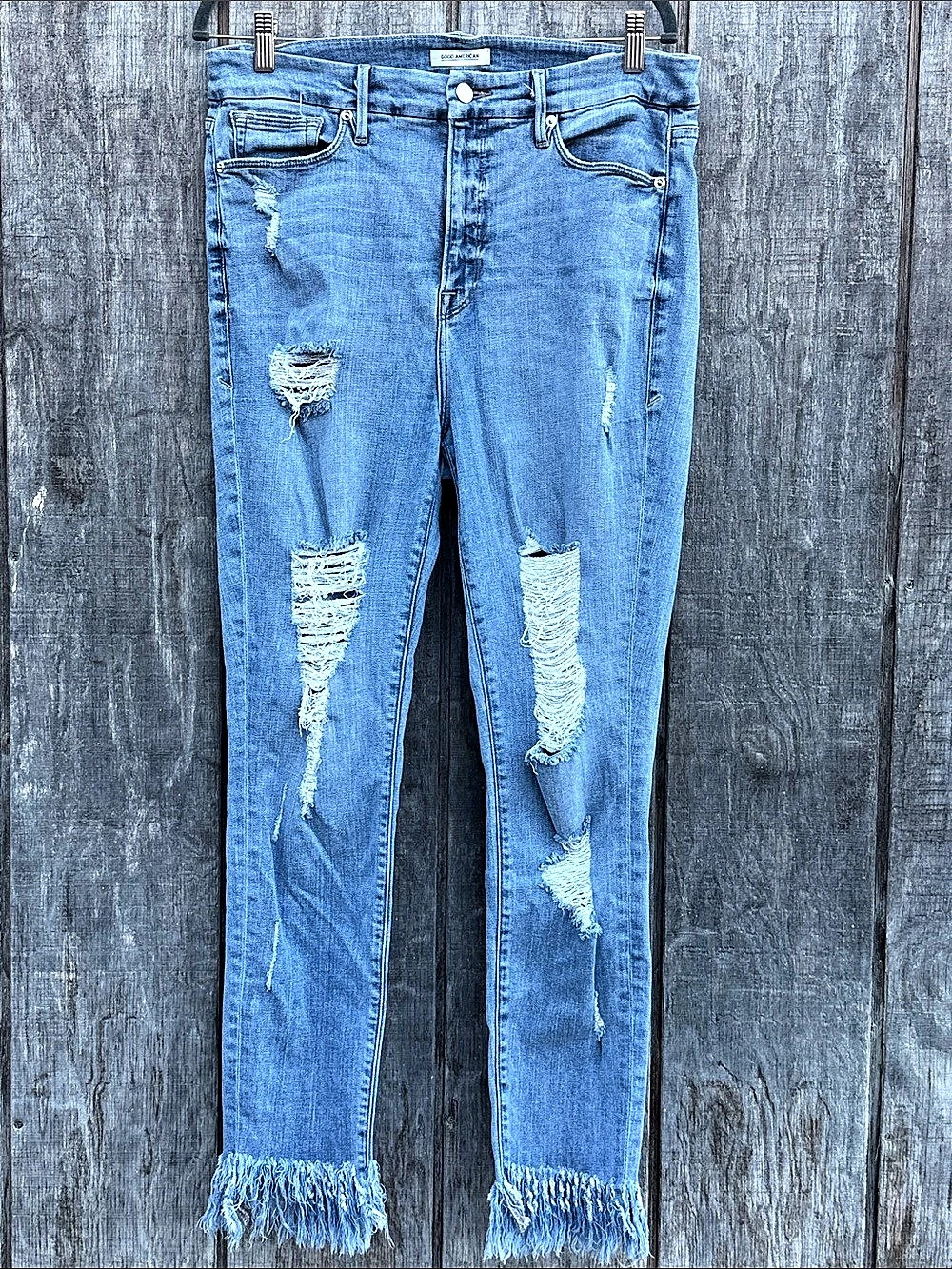 Good American Good Legs Distressed Skinny Jeans in Blue Size 18
